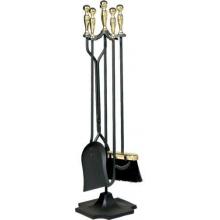 UniFlame 5 Piece Triple-Plated Black & Antique Brass Fireset With Ball Handles