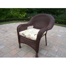 Oakland Living Resin Wicker Arm Chair W/ Regular Floral Cushion - Coffee Finish