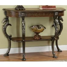 Powell Furniture - Masterpiece Floral Demilune Console Table With Horse Head, Hoofed-foot Cast Legs & Display Shelf - 416-225
