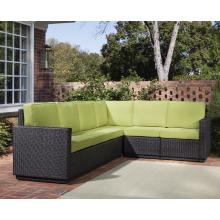 Home Styles Riviera Resin Wicker 6 Seater Outdoor Patio Sectional Sofa Set With Cushions - Green Apple Fabric