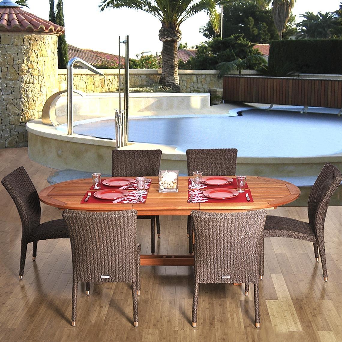 Prices Amazonia Lemans 6 Person Resin Wicker Patio Dining Set With Extension Table And Stacking Chairs Store