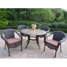 Oakland Living Stone Art Elite Wicker 5 Piece Dining Set With Cushions - 48 Inch