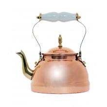 Old Dutch Copper Tea Kettle With Brass Accents And Ceramic Handle