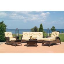 Lloyd Flanders Grand Traverse Woven Vinyl Outdoor Patio Lounge Set - Caramel Finish - 7 Piece Set
