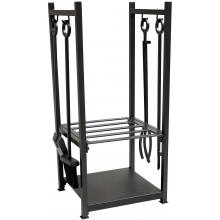 UniFlame Black Wrought Iron Log Rack With Four Piece Fireset