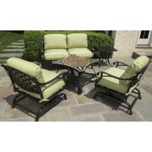 Alfresco Home San Marco/Long Cove 48 Inch Round Beverage Cooler/Fire Pit Chat Table Group
