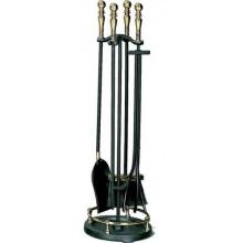 UniFlame 5 Piece Solid Black And Brass Fireset W/ Ball Handles