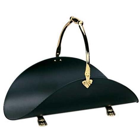 UniFlame 21 Inch Black & Solid Brass Log Rack With Cast Feet & Handle