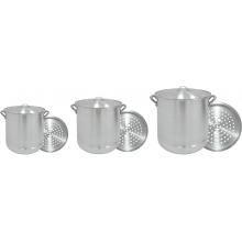 Bayou Classic Pot Sets 8, 16, & 32 Quarts Three Piece Aluminum Nested Steamer Stock Pot Set
