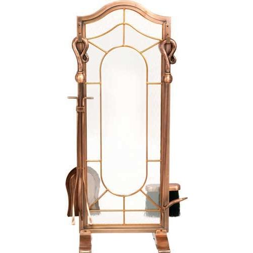 UniFlame 5 Piece Antique Copper Finish Leaded Glass Fireset