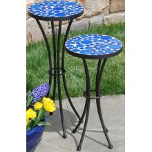 Alfresco Home Blue Martini Bubble Round Plant Stands - Set Of 2