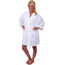 Terry Town Thigh Length Waffle Weave Kimono Robe One Size Fits Most - White