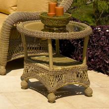 North Cape Montego Round Resin Wicker End Table (with Glass Top) - Sea Grass
