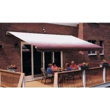 Sunsetter Pro Motorized Awning (16 Ft / Burgundy Stripe) With Traditional Laminated Fabric With Left Mounted Moter And Wall Bracket