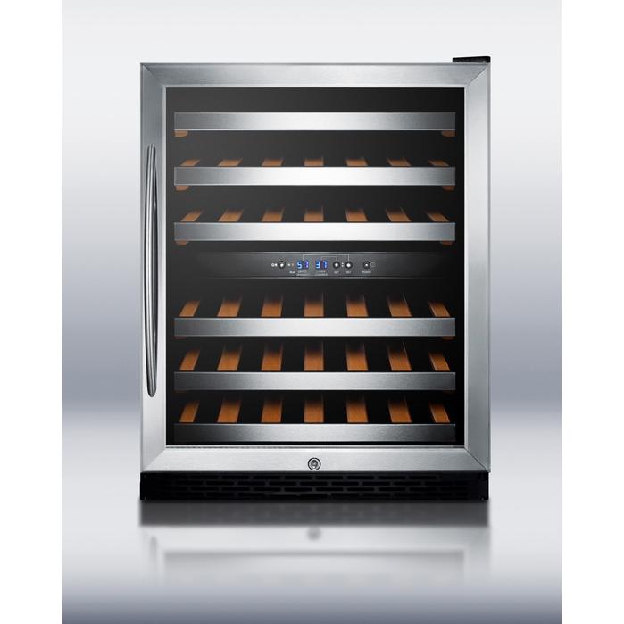 Summit SWC530LBIST 46 Bottle Dual Zone Built-In / Freestanding Wine Cellar - Stainless Steel Trim / Black Cabinet