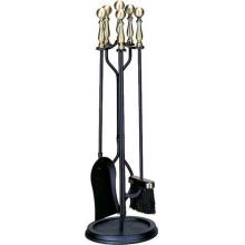 UniFlame 5 Piece Black Wrought Iron & Antique Brass Fireset With Ball Handles