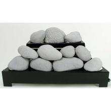 Rasmussen 24 Inch Light Grey ALTERNA See-Thru Vent Free Natural Gas FireStones With Black Chassis And Variable Flame Remote