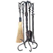 UniFlame 5 Piece Antique Rust Wrought Iron Fireset With Twist Handles