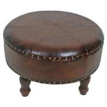 Faux Leather Large Round Stool - Brown Finish - YWLF-2523-BR