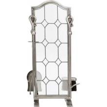 UniFlame 5 Piece Pewter Finish Leaded Glass Fireset With Diamond Design