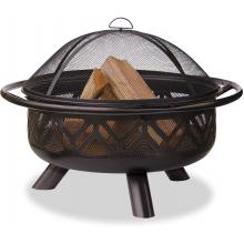 UniFlame 32 Inch Oil Rubbed Bronze Firebowl Fire Pit With Geometric Design