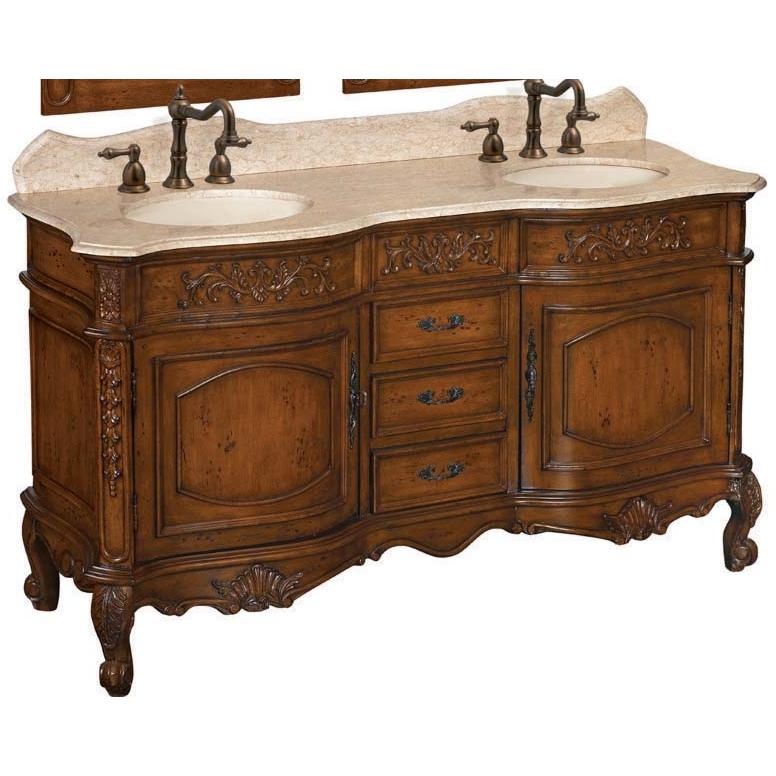 The Belle Foret Double Bathroom Vanity Antique Pine W/Cream Marble Top (Faucets And Mirrors Not Included) - BF80048R