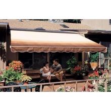 Sunsetter Pro Motorized Awning (13 Ft / Coffee Stripe) With Traditional Laminated Fabric With Left Mounted Moter And Wall Bracket