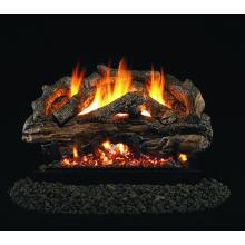 Peterson Real Fyre 18 Inch Charred Aged Split Oak Log Set With Vented ANSI Certified GF Burner - Basic On/Off Remote