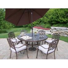 Oakland Living Mississippi 60 Inch 7 Piece Dining Set W/ Umbrella, Stand, Cushions