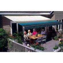 Sunsetter Pro Motorized Awning (11 Ft / Blue Stripe) With Traditional Laminated Fabric With Left Mounted Moter And Wall Bracket