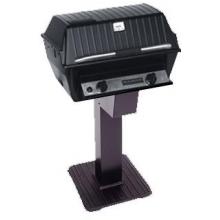 Broilmaster T3WN Deluxe Natural Gas Grill With Black Control Panel On Black Patio Post With Cast Iron Base