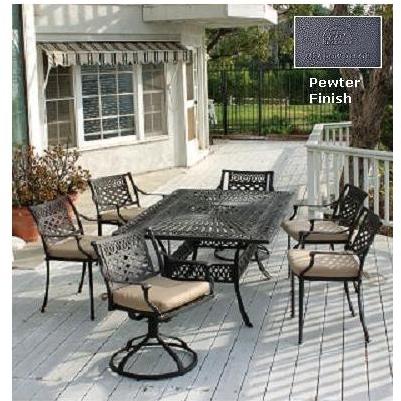 Meadow Decor Magnolia Cast Aluminum Dining Set W/ 72 Inch Rectangular Table - Pewter Finish Meadow Decor Magnolia Cast Aluminum Dining Set W/ 72 Inch Rectangular Table - Pewter Finish