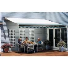 Sunsetter Pro Motorized Awning (17 Ft / Green Stripe) With Traditional Laminated Fabric With Left Mounted Moter And Wall Bracket