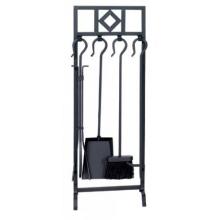 UniFlame 5 Piece Black Wrought Iron Inline Fireset W/ Diamond Design