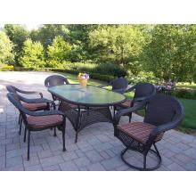 Oakland Living Resin Wicker 7 Piece Oval Dining Set With Swivels And Cushions