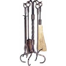 UniFlame 5 Piece Antique Copper Fireset W/ Ring/Swirl Handles