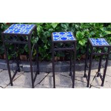Alfresco Home Blue Martini Bubble Square Plant Stands - Set Of 3