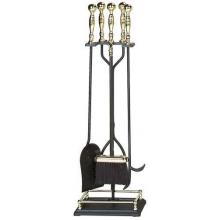 UniFlame 5 Piece Triple-Plated Black & Polished Brass Fireset With Ball Handles & Square Base