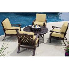 Alfresco Home Westminster 52 Inch Round Beverage Cooler/Firepit Chat Table Set - Mahogany