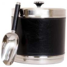 Oggi Faux Leather Double Wall Ice Bucket W/ Scoop - Black