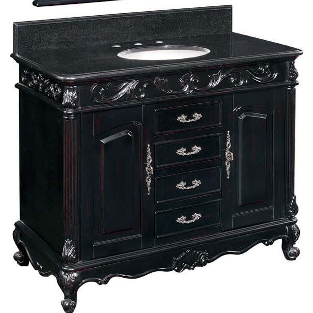 The Belle Foret Single Basin Bathroom Vanity W/Black Granite Top Hand Rubbed Black - BF80164R