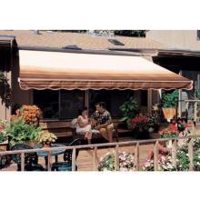 Sunsetter Pro Motorized Awning (17 Ft / Coffee Stripe) With Traditional Laminated Fabric With Right Mounted Motor And Wall Bracket
