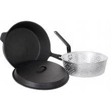 Cajun Cookware Fryers 6-Quart Seasoned Cast Iron Chicken Fryer With Basket - Open View