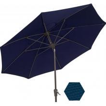 FiberBuilt Outdoor Umbrellas 7.5 Ft Hexagon Navy Blue Vinyl Umbrella With White Aluminum Frame & Push Button Tilt