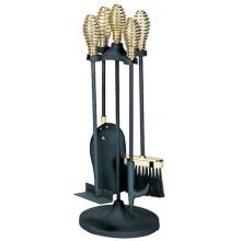 UniFlame 5 Piece Black Wrought Iron & Polished Brass Mini Stoveset With Scraper & Twist Handles