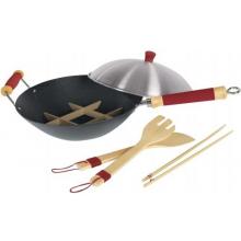 Easy-Grip Silicone/Wood Handle 14 Inch Professional 7-piece Non-Stick Wok Set