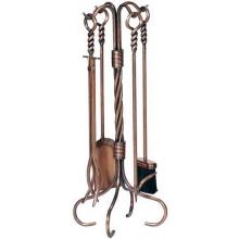 UniFlame 5 Piece Antique Copper Fireset With Ring/Twist Handles