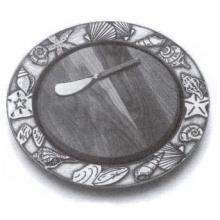 Wilton Armetale Seashells Small Round Tray W/ Cheese Board And Spreader