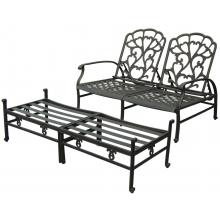Darlee Catalina Adjustable Cast Aluminum Outdoor Patio Loveseat And Double Ottoman With Cushions - Antique Bronze