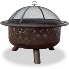 UniFlame 32 Inch Oil Rubbed Bronze Firebowl Fire Pit With Lattice Tree Design